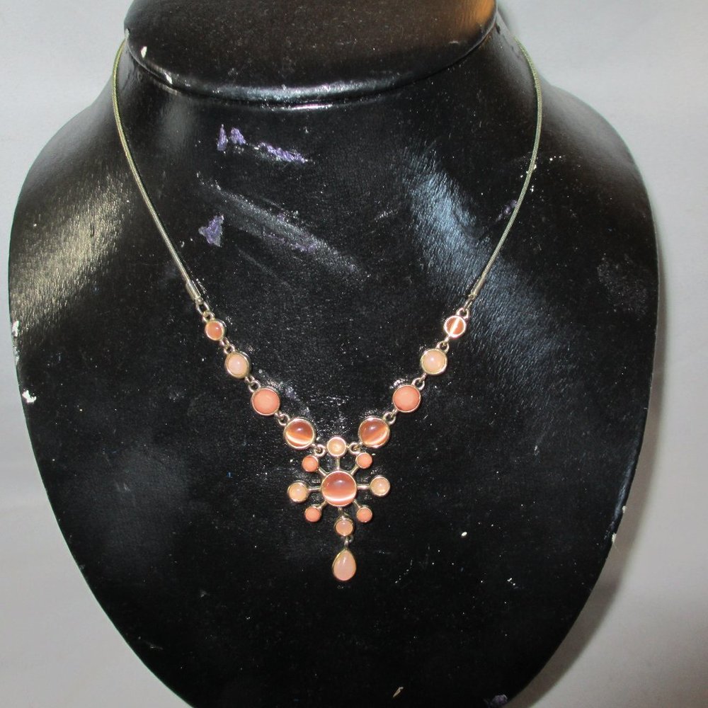 Gold Tone Snake Necklace w/ Pink Opalite Pendant